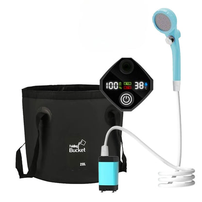 Portable Camping Shower with Rechargeable Pump - 6000Mah Outdoor Shower Kit W/ 20L Foldable Bag for Travel, Garden & Car Wash